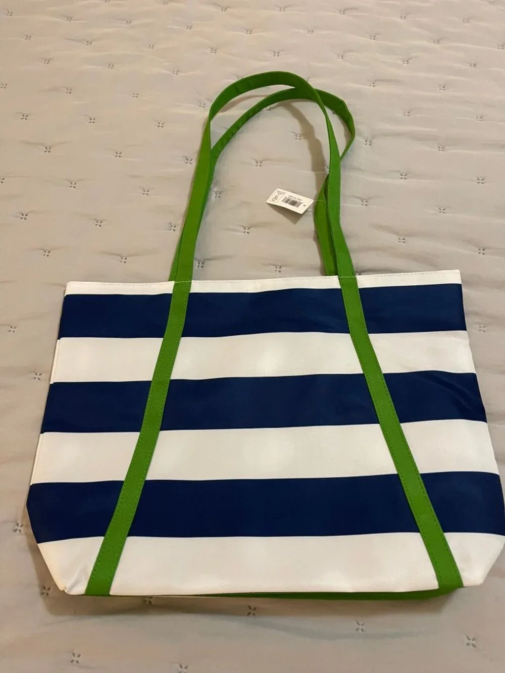 NWT Clinique x Kate Spade New York Navy White Stripe Green Handle Tote Bag
